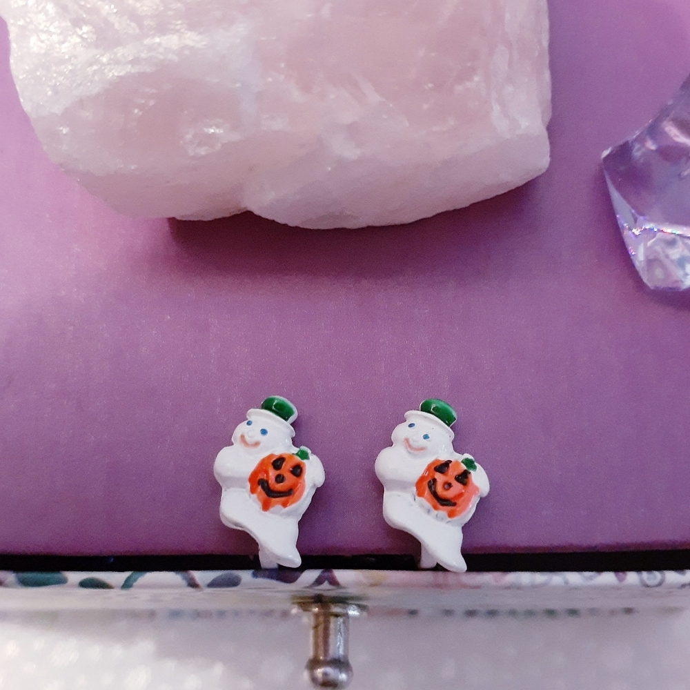 Cute Clip On Jack-O-Lantern Ghost Earrings 1/2 Inch NWOT
